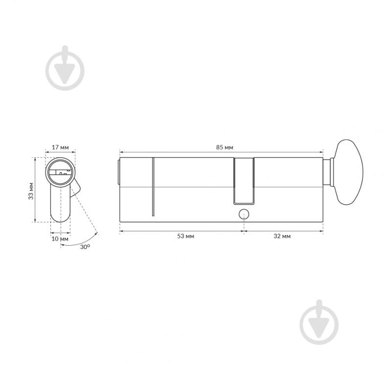 Цилиндр Buonelle 53x32 ключ-вороток 85 мм матовый хром B10CP5332SCX6 - фото 3 Цилиндр Buonelle 53x32 ключ-вороток 85 мм матовый хром B10CP5332SCX6 - фото 3