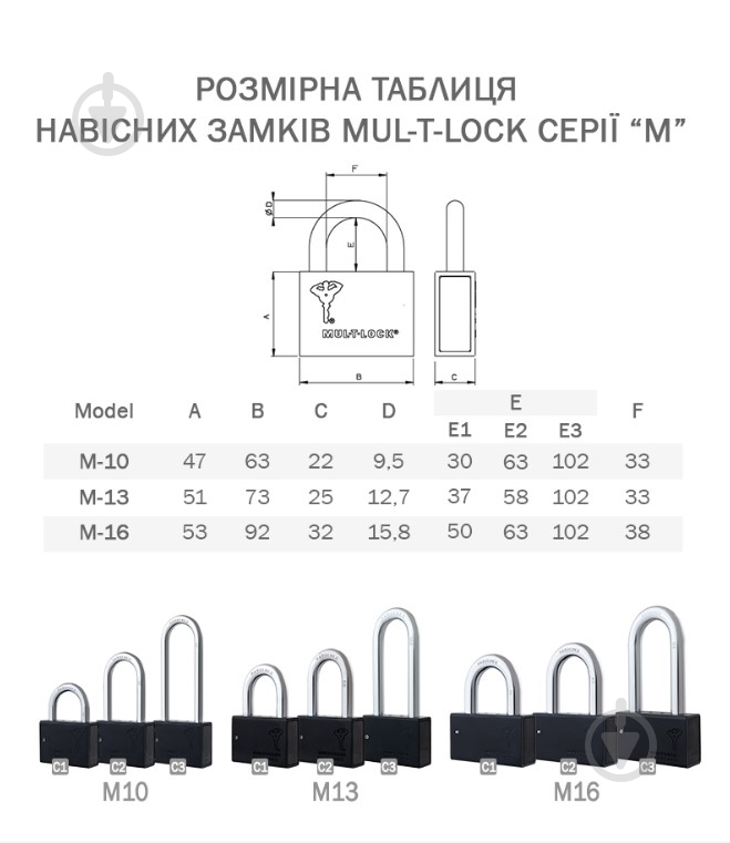 Замок навісний Mul-T-Lock M13/C1 MTL600 3KEY відкритий (амбарний) - фото 7