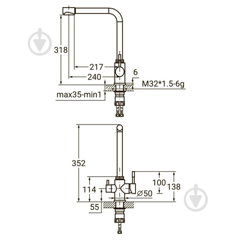 Змішувач для кухні Aquatica гусак з виходом для питної води KT Ø 36(KT-4B770P) - фото 2 Змішувач для кухні Aquatica гусак з виходом для питної води KT Ø 36(KT-4B770P) - фото 2