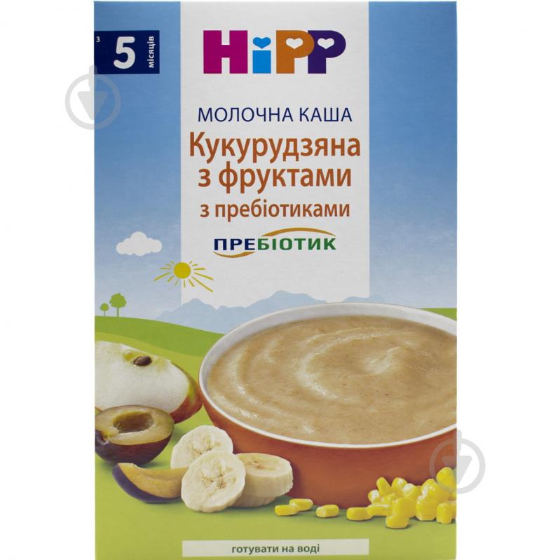 Каша молочная Hipp от 5 месяцев кукурузная с фруктами и пребиотиками 250 г - фото 1