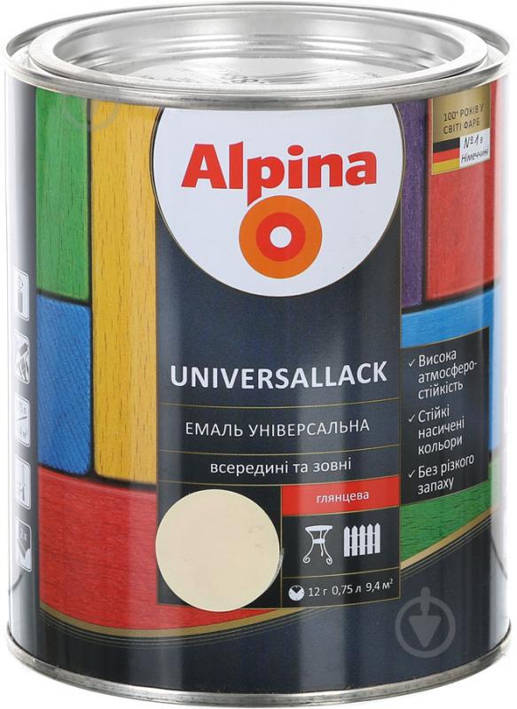 Эмаль алкидная Alpina Universallack слоновая кость глянец 0,75 л - фото 1