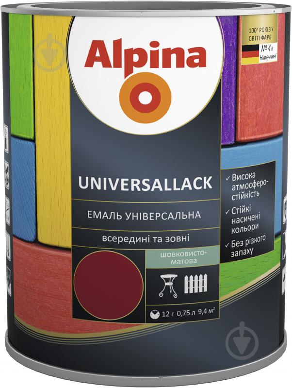 Эмаль алкидная Alpina Universallack темно-коричневый шелковистый мат 0,75 л - фото 1