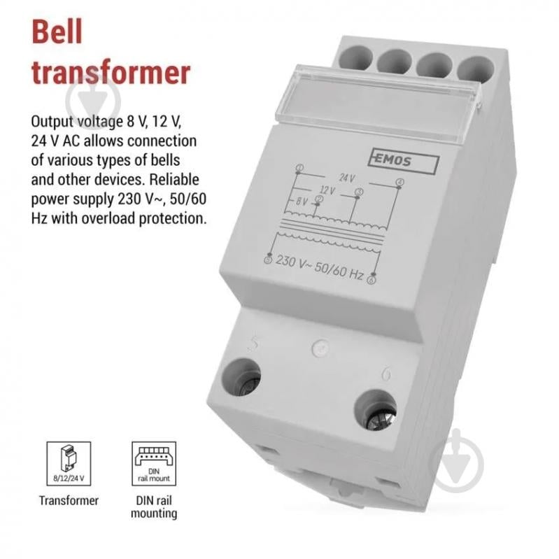 Трансформатор звонка Emos 8/12/24 V белый P57000TR - фото 3