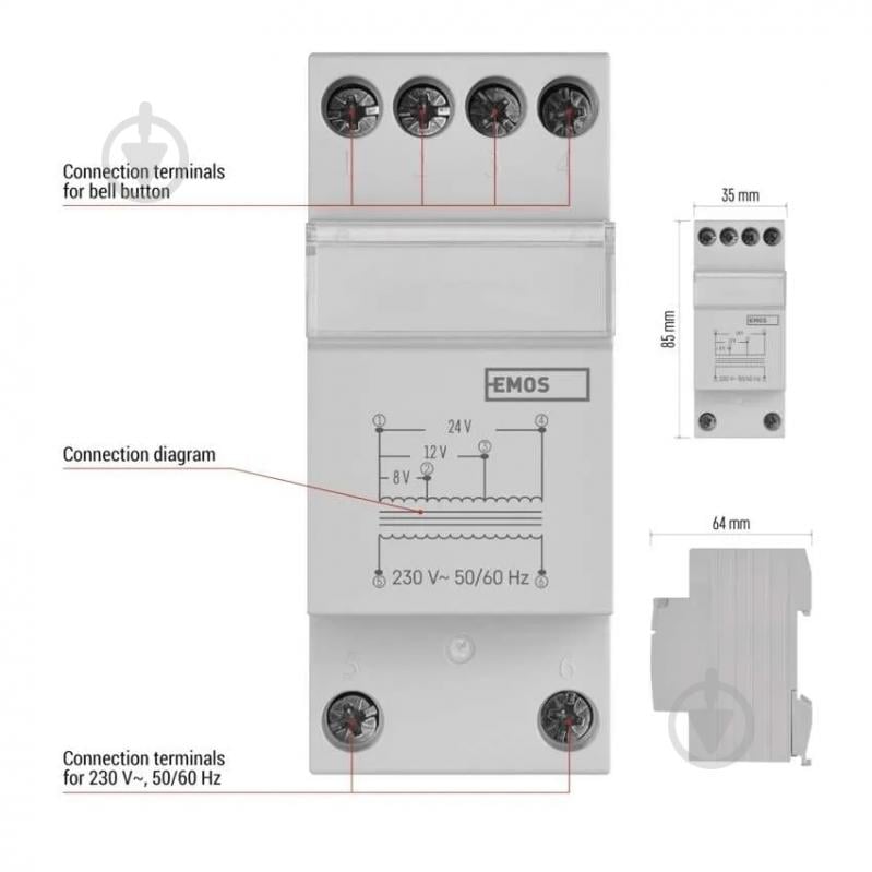 Трансформатор звонка Emos 8/12/24 V белый P57000TR - фото 4