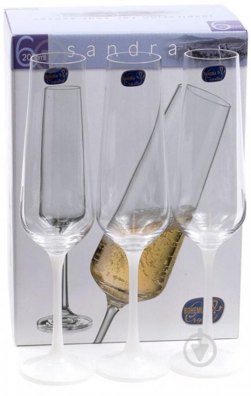 Набор бокалов для шампанского Bohemia Sandra с белой ножкой 200 мл 6 шт. - фото 1