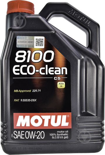 Моторное масло Motul 8100 Eco-Clean 0W-20 5 л (8100 ECO-CLEAN 0W20 5L) - фото 1