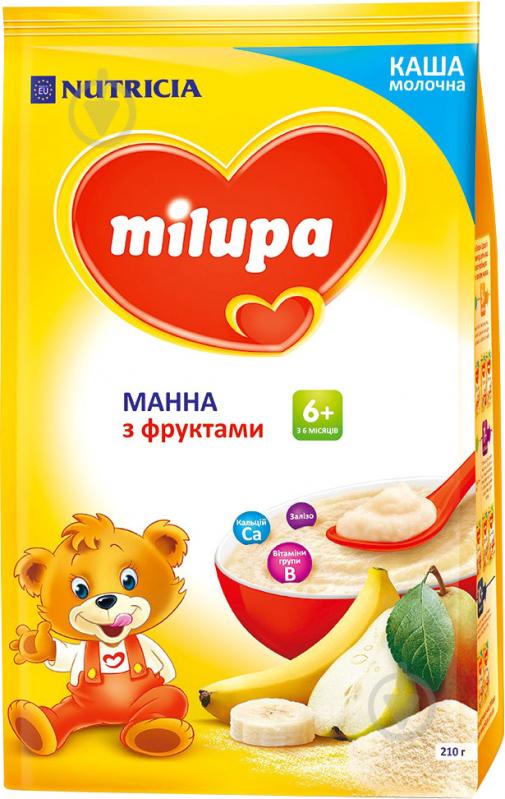 Каша молочна Milupa від 6 місяців манна з фруктами 210 г - фото 1