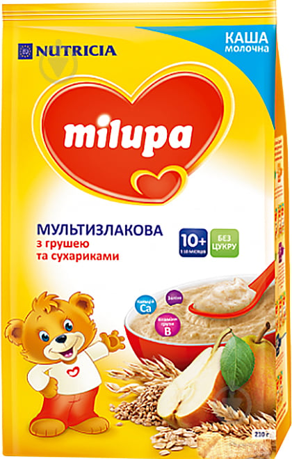 Каша молочна Milupa від 10 місяців мультизлакова з сухариками та грушею 170 г - фото 1