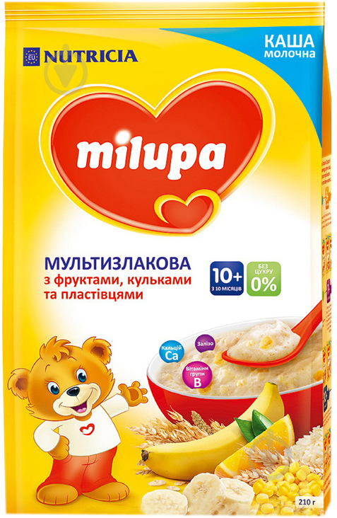 Каша молочна Milupa від 10 місяців мультизлакова з фруктами та пластівцями 210 г - фото 1