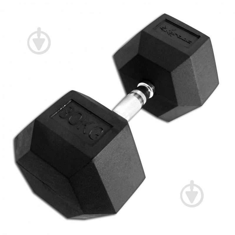 Гантель InterAtletika гексагональна обгумована PD-108-30 Explode 30 кг чорний - фото 1 Гантель InterAtletika гексагональна обгумована PD-108-30 Explode 30 кг чорний - фото 1