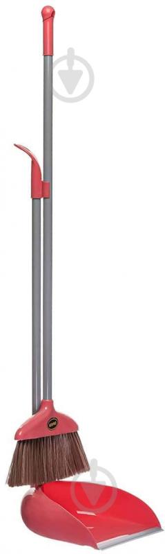 Совок со щеткой Kornel 90 см розовый KL-16 рожевий - фото 1