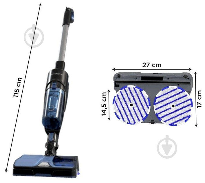 Пылесос моющий Rowenta X-Combo GZ3038WO аккумуляторный blue - фото 3