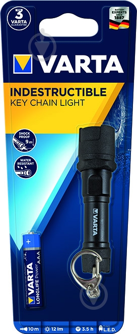 Фонарик Varta 16701101421 Indestructible LED Key Chain 1AAA черный - фото 2