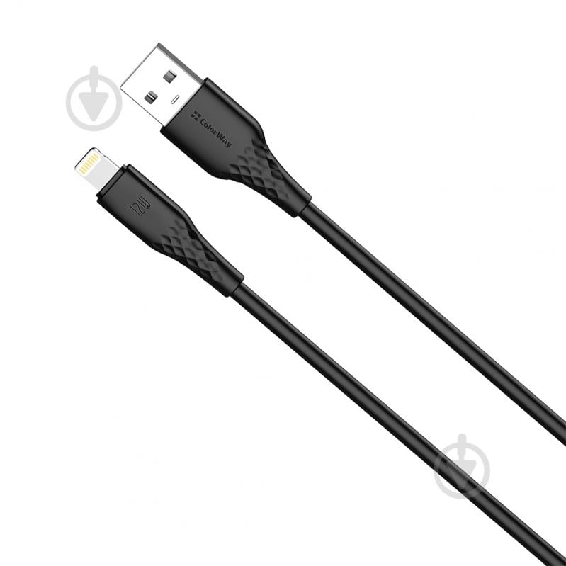 Дата-кабель ColorWay USB - Apple Lightning (textured PVC) 3А 2 м black (CW-CBUL095-BK) - фото 2 Дата-кабель ColorWay USB - Apple Lightning (textured PVC) 3А 2 м black (CW-CBUL095-BK) - фото 2