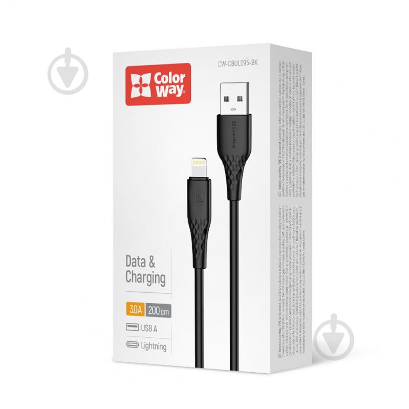 Дата-кабель ColorWay USB - Apple Lightning (textured PVC) 3А 2 м black (CW-CBUL095-BK) - фото 1 Дата-кабель ColorWay USB - Apple Lightning (textured PVC) 3А 2 м black (CW-CBUL095-BK) - фото 1