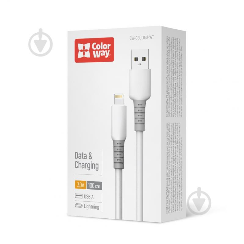 Дата-кабель ColorWay USB - Apple Lightning (liquid silicone) 3А 1 м white (CW-CBUL093-WT) - фото 1