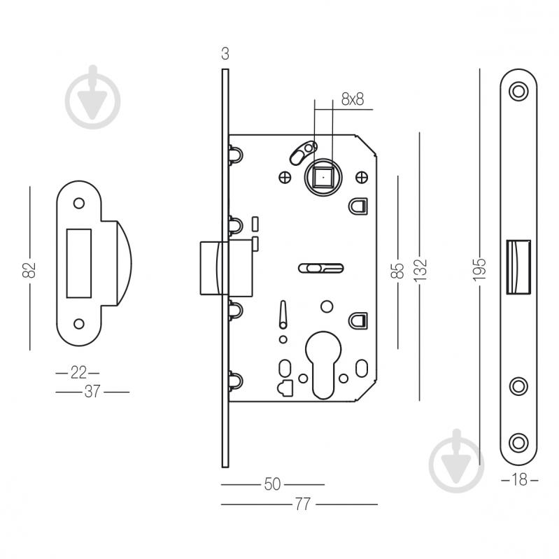 Комплект PZ Linde A-2006 SN/CP-5 PZ 85 мм матовый никель/полированный хром без петель - фото 4