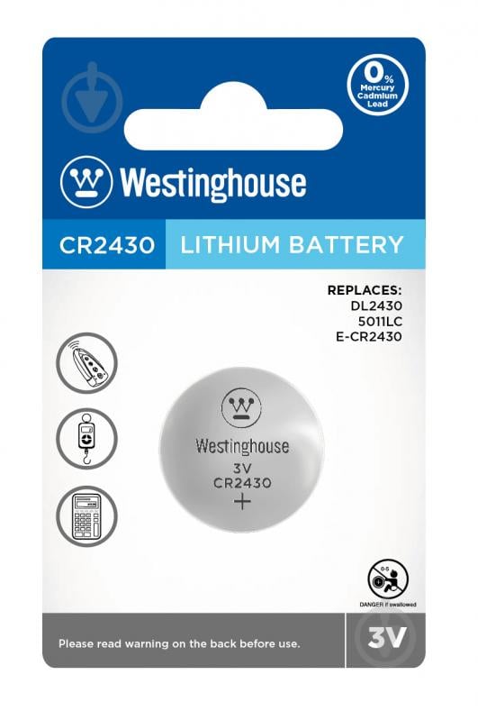 Батарейка Westinghouse Lithium CR2430 1 шт. (CR2430-BP1) - фото 1