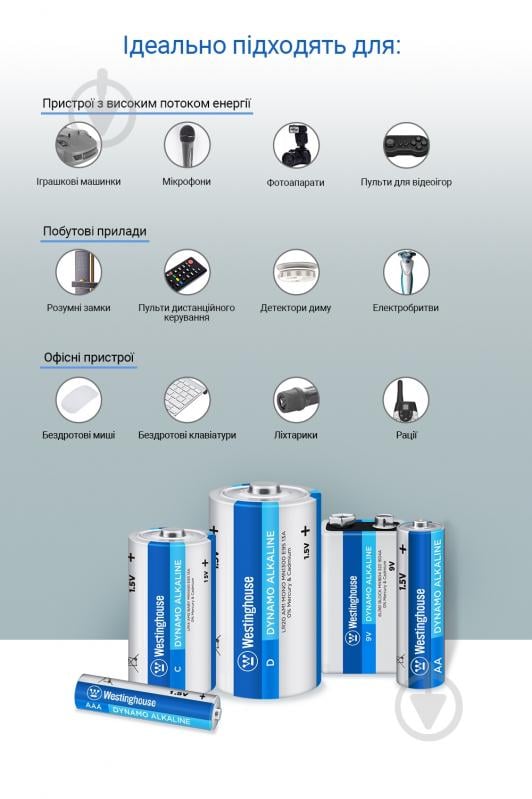 Батарейки Westinghouse Dynamo Alkaline 6LR61 6 шт. (6LR61-PB6) - фото 4