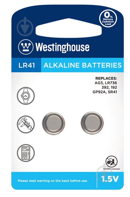Батарейка Westinghouse Alkaline AG3 2 шт. (LR41-BP2(AG3-BP2)) - фото 1 Батарейка Westinghouse Alkaline AG3 2 шт. (LR41-BP2(AG3-BP2)) - фото 1