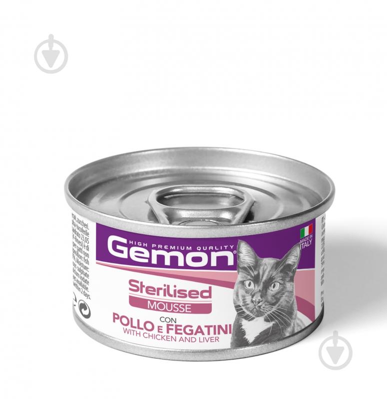Корм вологий GEMON Sterilised, курка та лівер, 80 г - фото 1