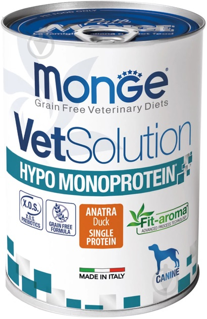 Консерва для усіх порід Monge VetSolution Hypo, гіпоалергенний, паштет, качка 400 г - фото 1