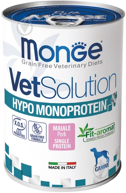 Консерва для усіх порід Monge VetSolution Hypo, гіпоалергенний, паштет, свинина 400 г - фото 1