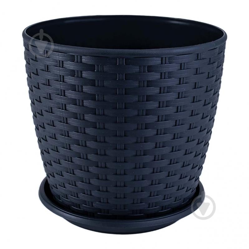 Вазон пластиковий Ротанг з підставкою 16х15 см круглий граніт 2,1 л Алеана - фото 1 Вазон пластиковий Ротанг з підставкою 16х15 см круглий граніт 2,1 л Алеана - фото 1