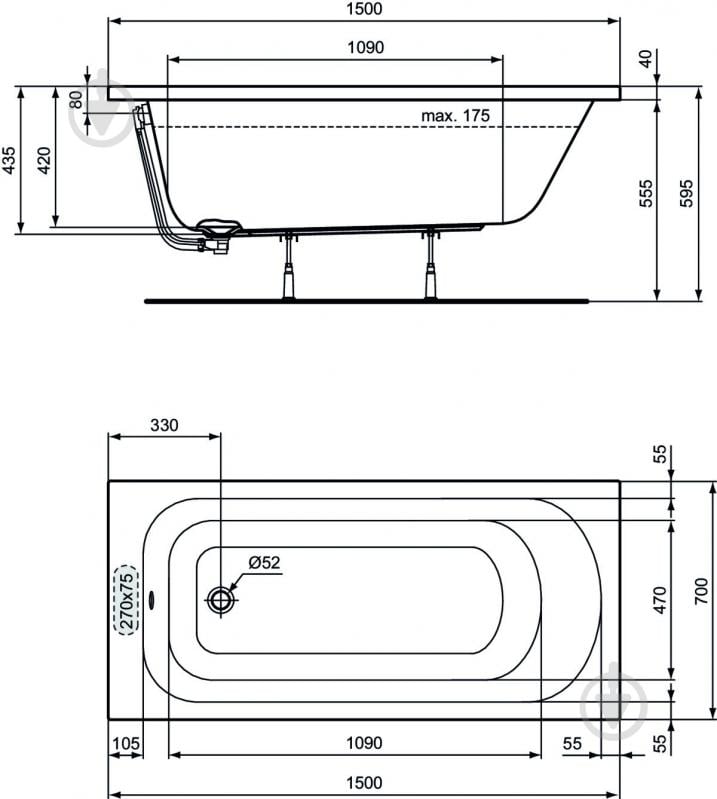 Ванна Ideal Standard SIMPLICITY 150х70 см - фото 3