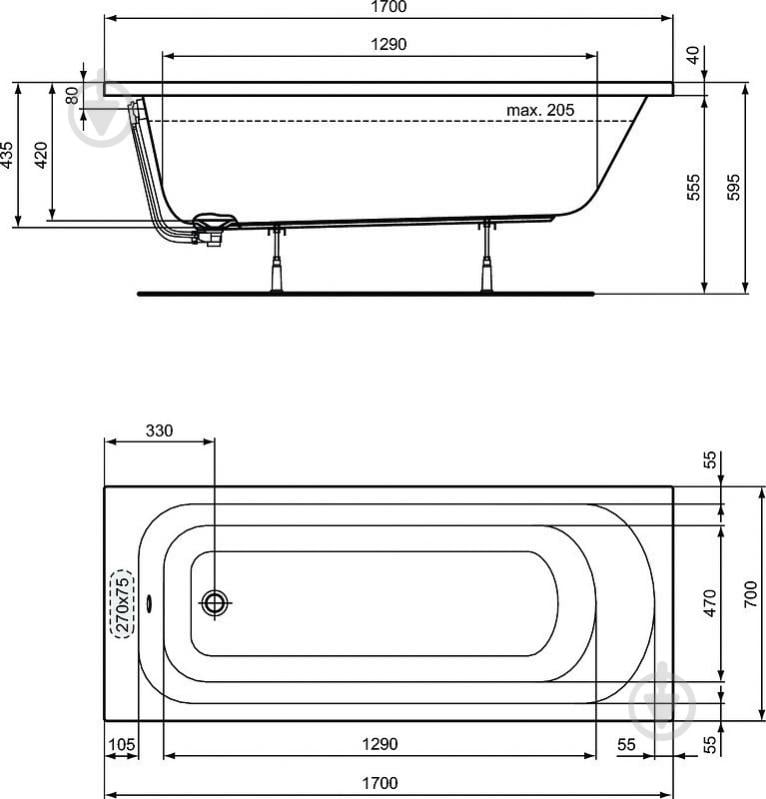 Ванна Ideal Standard SIMPLICITY 170х70 см - фото 3 Ванна Ideal Standard SIMPLICITY 170х70 см - фото 3