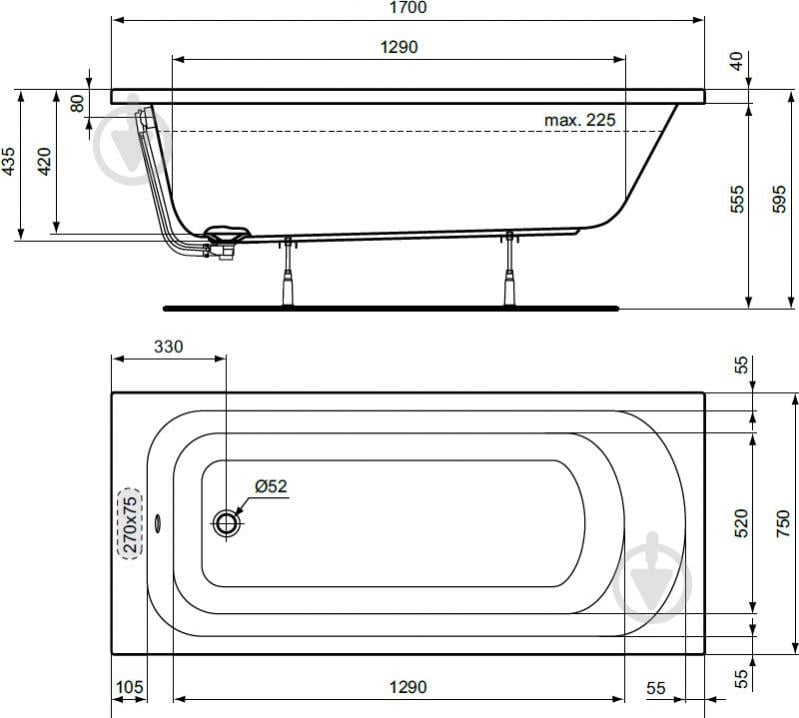 Ванна Ideal Standard SIMPLICITY 170х75 см - фото 3