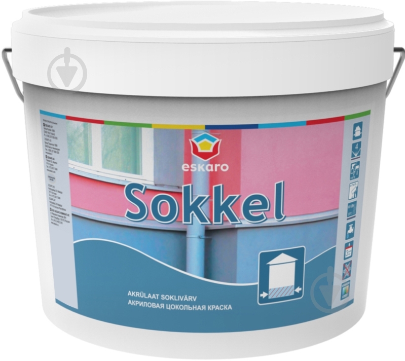 Фарба акрилатна водоемульсійна Eskaro SOKKEL мат білий 9,5 л - фото 2