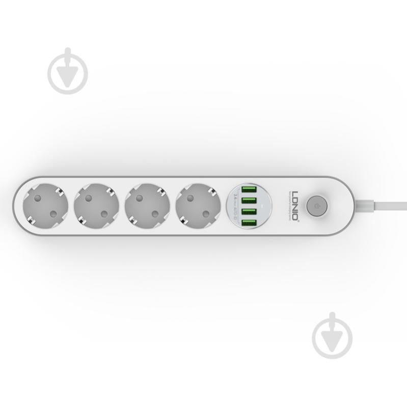 Фільтр-подовжувач LDNIO SE4432 4 USB 2 м із заземленням 4 гн. білий 2 м SE4432 - фото 3