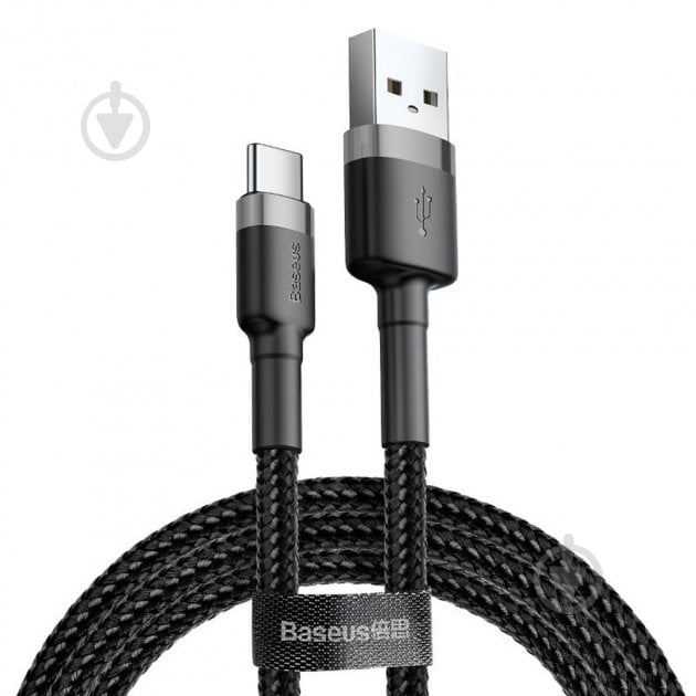 Кабель BASEUS Cafule USB-A to USB-C 1 м black (CATKLF-BG1) - фото 1