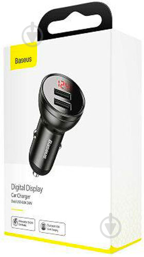 Автомобильное зарядное устройство BASEUS Digital Display Dual USB 4.8 A Car Charger 24 W Grey - фото 2