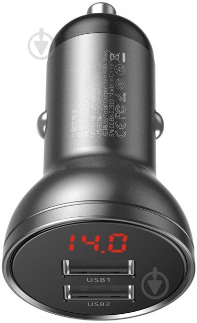 Автомобильное зарядное устройство BASEUS Digital Display Dual USB 4.8 A Car Charger 24 W Grey - фото 6