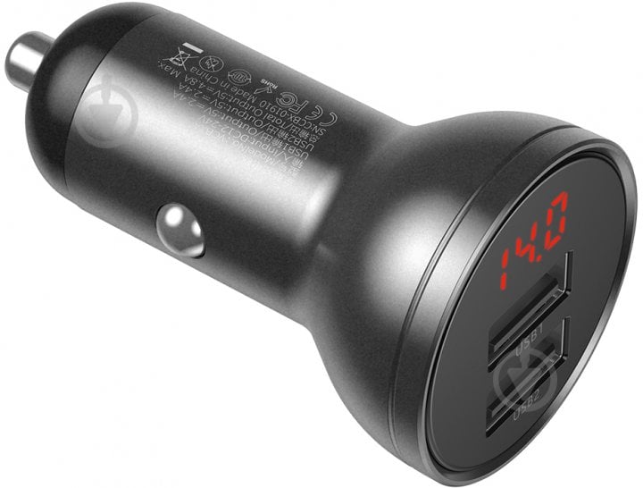 Автомобильное зарядное устройство BASEUS Digital Display Dual USB 4.8 A Car Charger 24 W Grey - фото 4