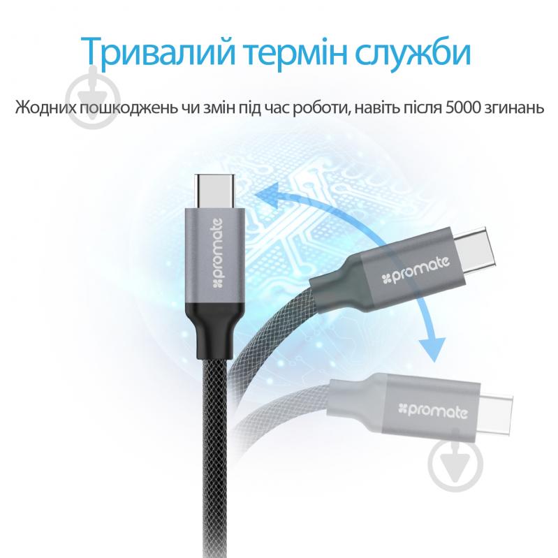 Кабель Promate UniLink-CAF USB 3.0 - USB Type-C 1,2 м сірий (unilink-caf.grey) - фото 3
