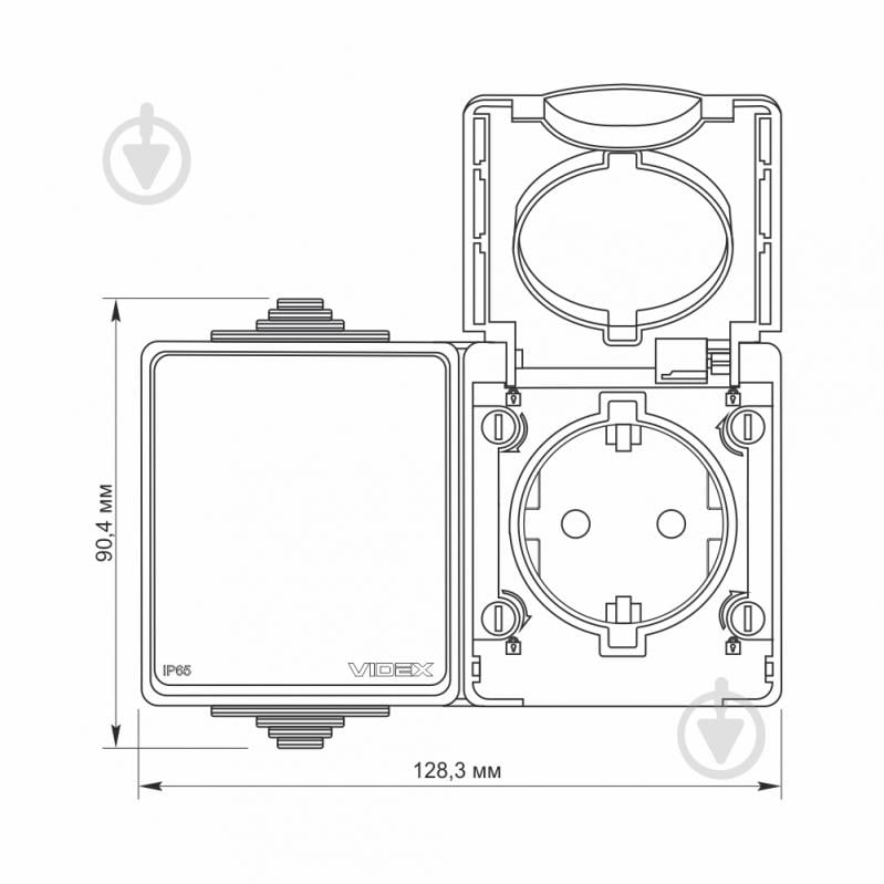 Розетка + вимикач одноклавішний вологозахищена подвійна із заземленням Videx Binera BINERA IP65 сірий VF-BNW3-G - фото 4