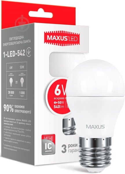 Лампа светодиодная Maxus F 6 Вт G45 матовая E27 220 В 4100 К 1-LED-542