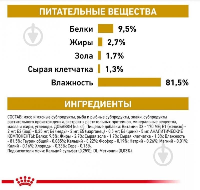 Консерва для кошек при заболеваниях нижних мочевыводящих путей Royal Canin для котов V.D. Urinary S/O Moderate Calorie in gravy 85 г - фото 5