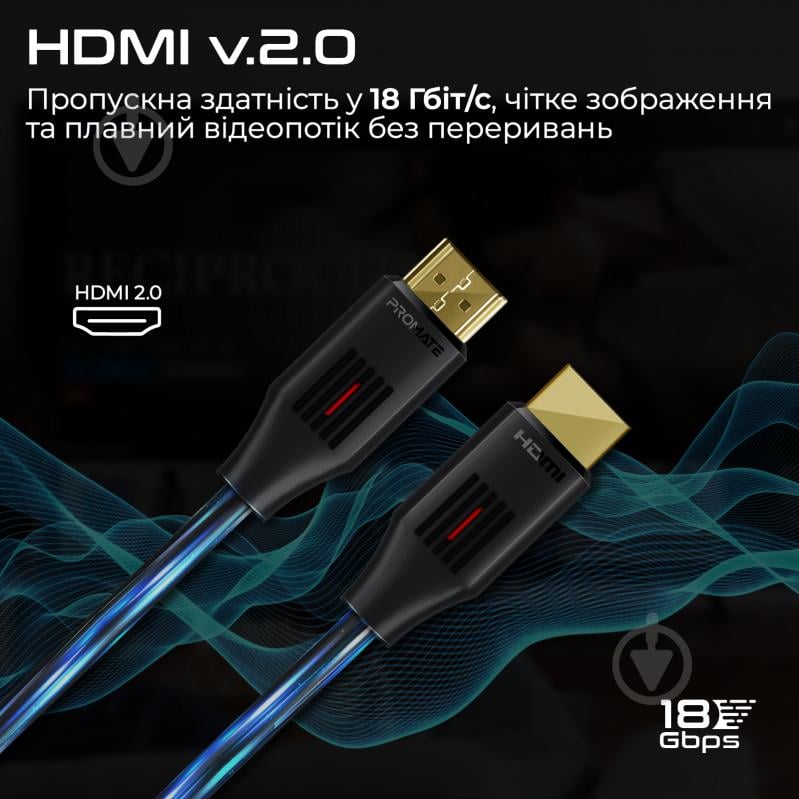 Кабель Promate ProLink4K60-150 HDMI to HDMI v2.0 UHD HDR 1.5 м Black 1,5 м black (prolink4k60-150) - фото 3