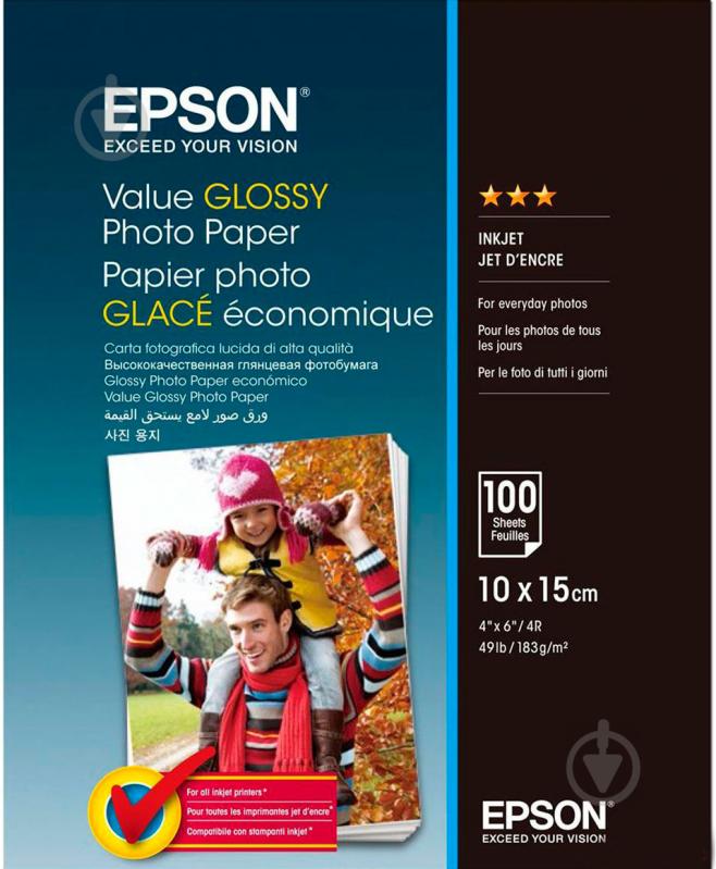 Папір Epson Value Glossy Photo Paper 10х15 см 100 арк. C13S400039 - фото 1