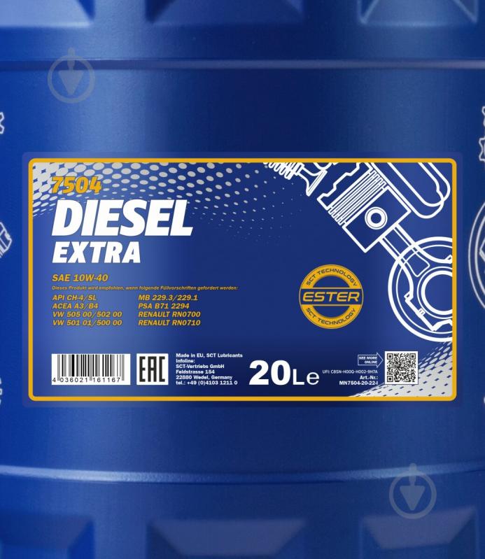 Моторне мастило Mannol Diesel Extra 7504 10W-40 20 л (7504-20) - фото 2