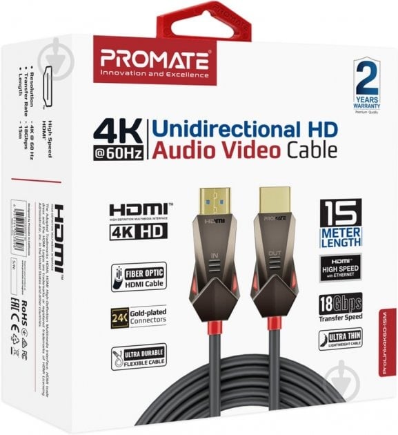 Кабель Promate ProLink4K60-15M HDMI to HDMI v2.0 UHD 15 м чорний (prolink4k60-15m) - фото 8