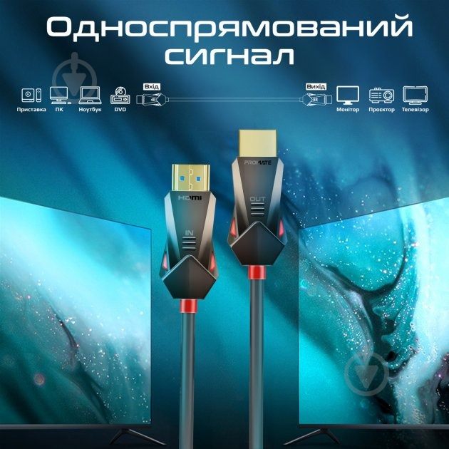 Кабель Promate ProLink4K60-15M HDMI to HDMI v2.0 UHD 15 м чорний (prolink4k60-15m) - фото 4