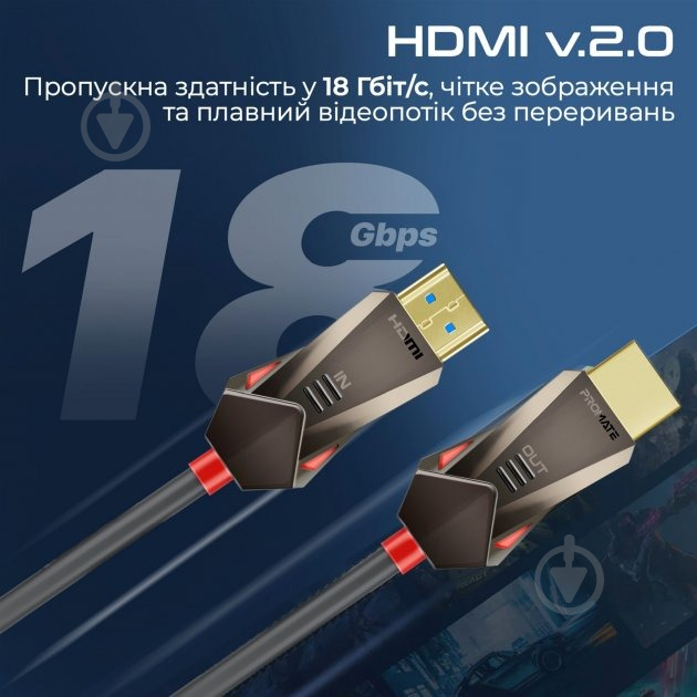 Кабель Promate ProLink4K60-15M HDMI to HDMI v2.0 UHD 15 м чорний (prolink4k60-15m) - фото 3