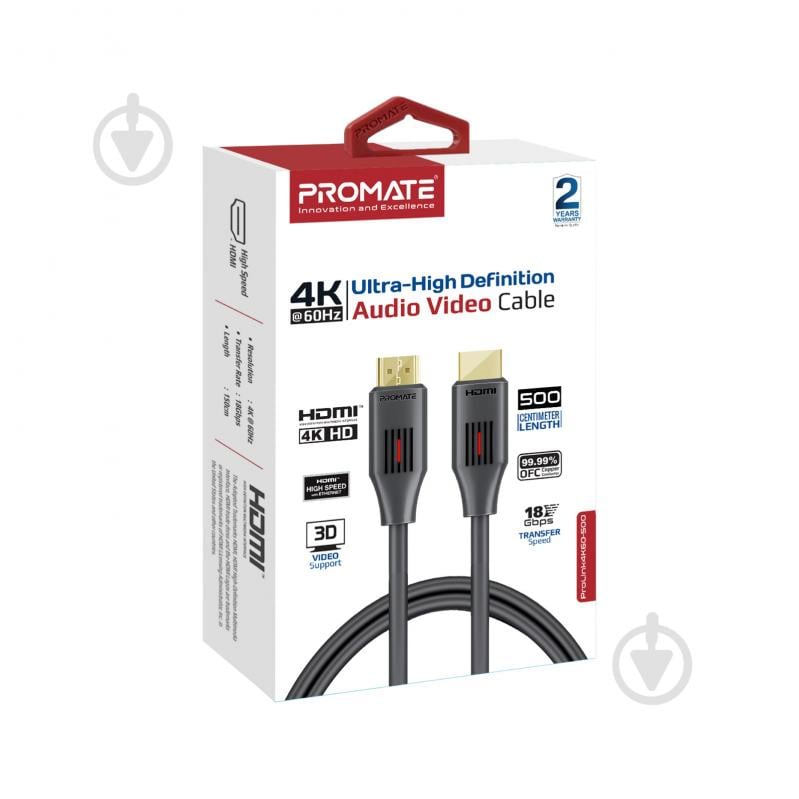 Кабель Promate ProLink4K60-500 HDMI to HDMI v2.0 UHD HDR 5.0 м Black 5 м black (prolink4k60-500) - фото 7