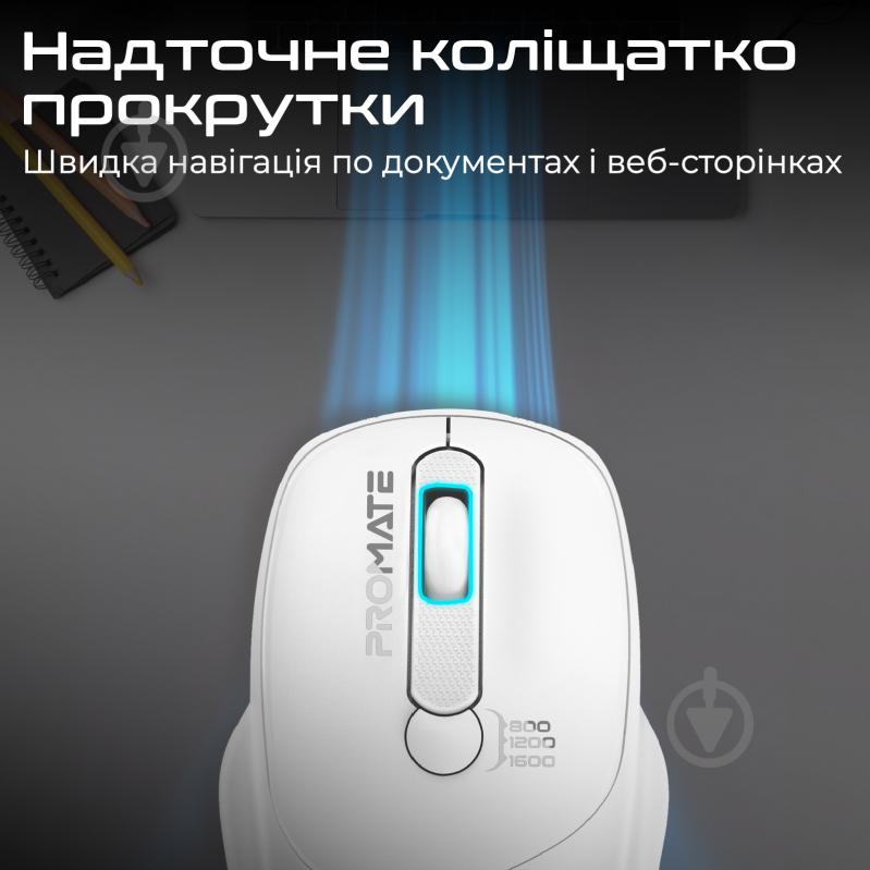 Мышь Promate UniGlide Wireless white (uniglide.white) - фото 4