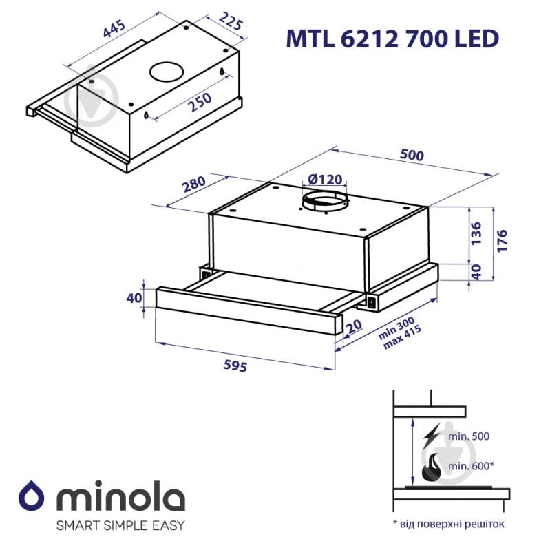 Витяжка Minola MTL 6222 WH 700 LED - фото 13